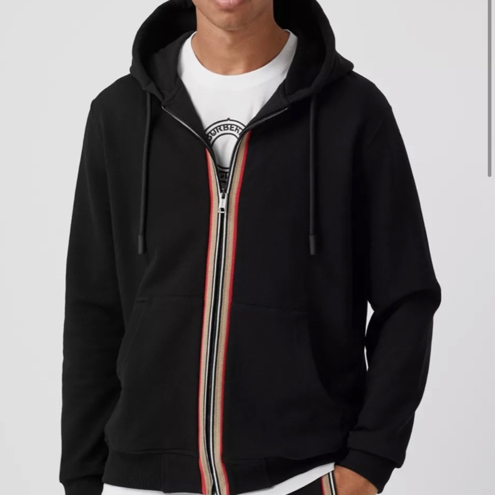 NWT Burberry Icon Stripe Detail Cotton Hooded Top